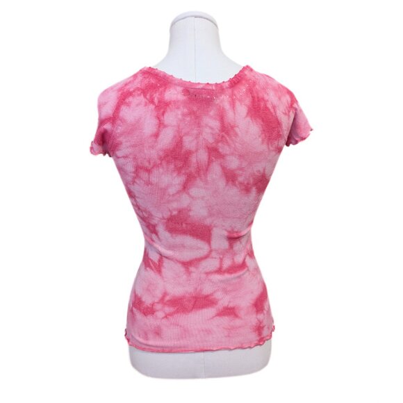 Vintage Y2K Knit Pink Tie Dye T Shirt Lettuce Hem Boho Beach Cute Pastel Sz S - Picture 9 of 12
